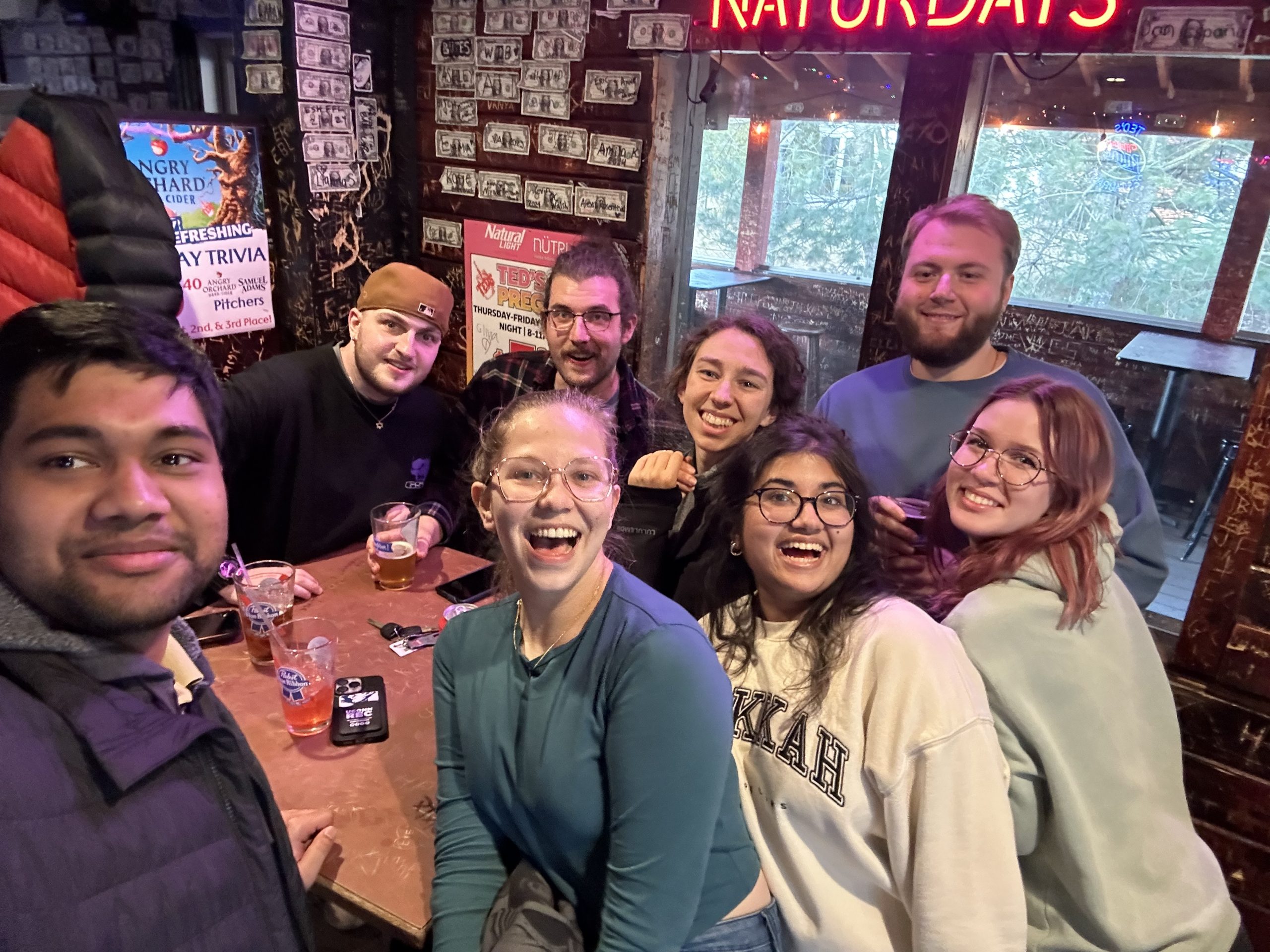 Members of the Goldhamer Lab enjoying themselves at the campus bar close to the lab.