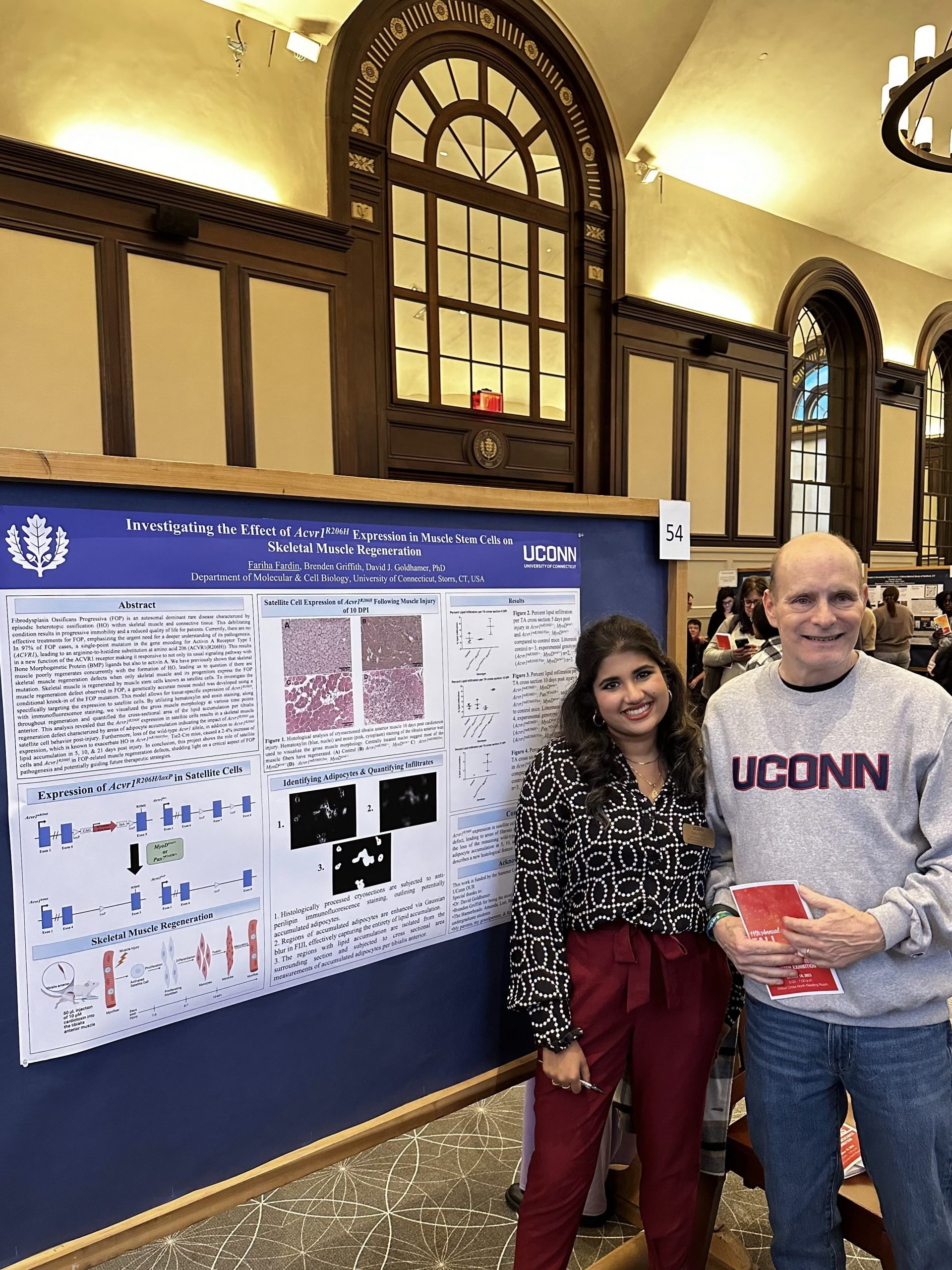Fariha posing with Dr. Goldhamer at the Frontiers Symposium at UConn